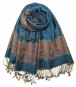 achillea paisley border pashmina shawl teal