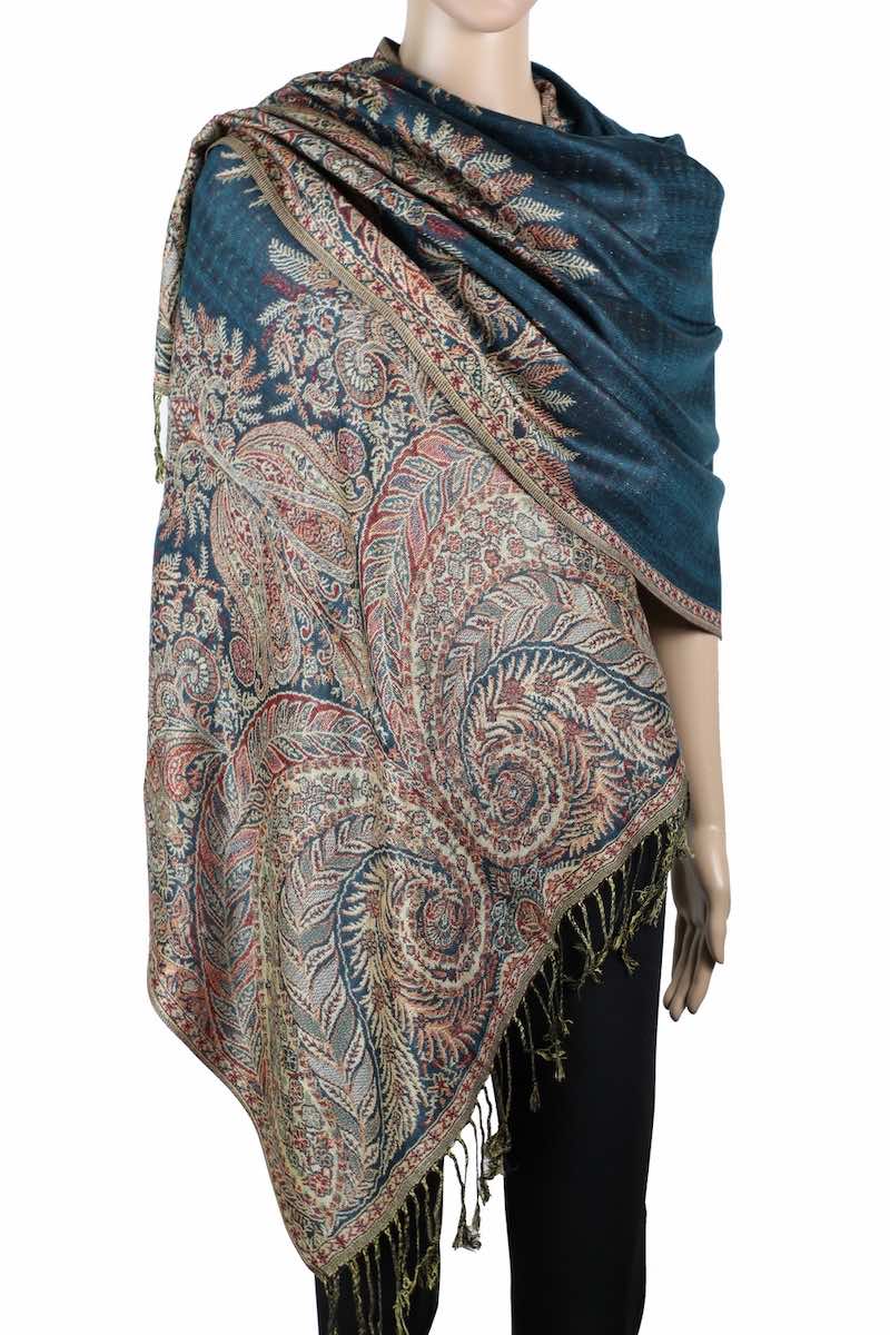 Achillea Teal Big Paisley Pashmina