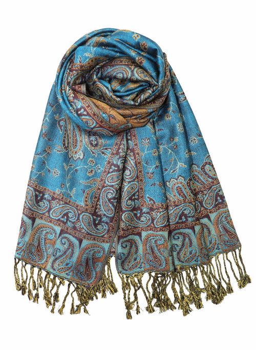 Achillea Teal Reversible Paisley Pashmina