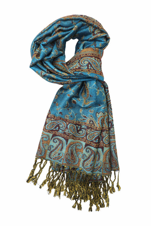 Achillea Teal Reversible Paisley Pashmina