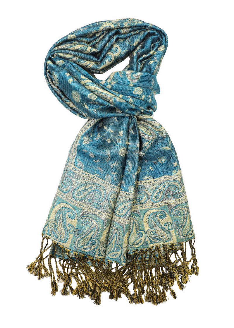 Achillea Teal 2 Reversible Paisley Pashmina