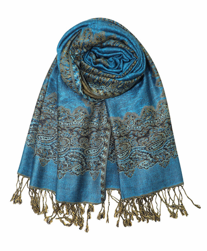 Achillea Turquoise Border Pashmina Shawl Wrap Scarf