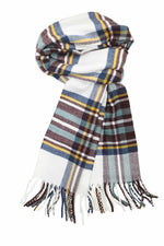 Achillea Scottish Tartan Plaid Cashmere Feel Scarf White Tartan