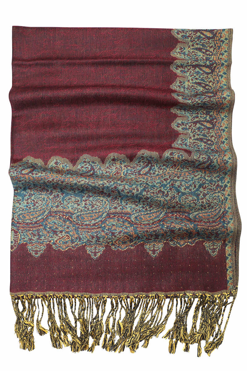 Achillea Wine Border Pashmina Shawl Wrap Scarf