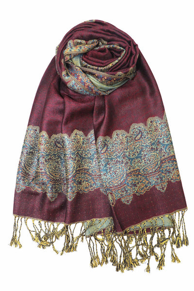 achillea paisley border pashmina shawl wine