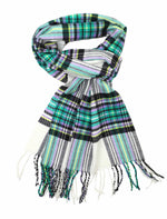 Achillea Scottish Tartan Plaid Cashmere Feel Scarf Ivory Green