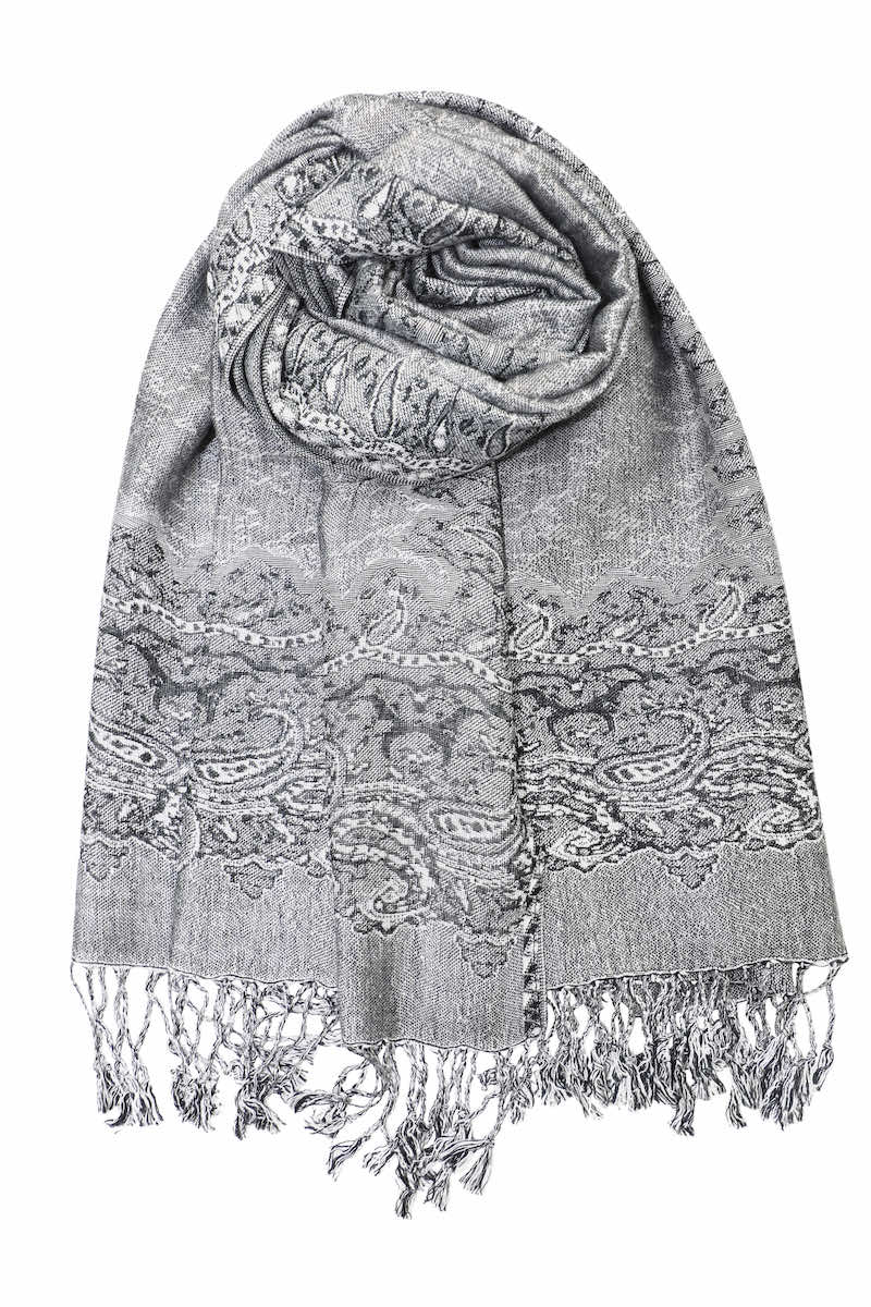 achillea paisley border pashmina shawl silver black